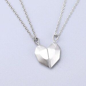 Heart Magnet Necklace Set for Couple - Silver w/ Silver, Great Gift, Anniversary